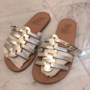 Ancient Greek Sandals Metallic Silver Flats